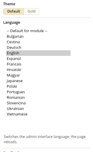 Choosing the admin language from fifteen languages